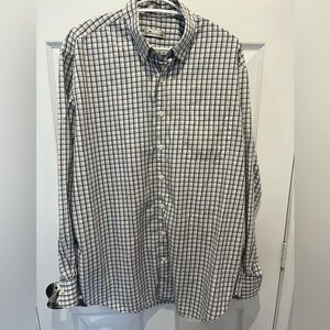 Peter Millar Casual Button Plaid Shirt White Pocket Large 100%Cotton Long Sleeve
